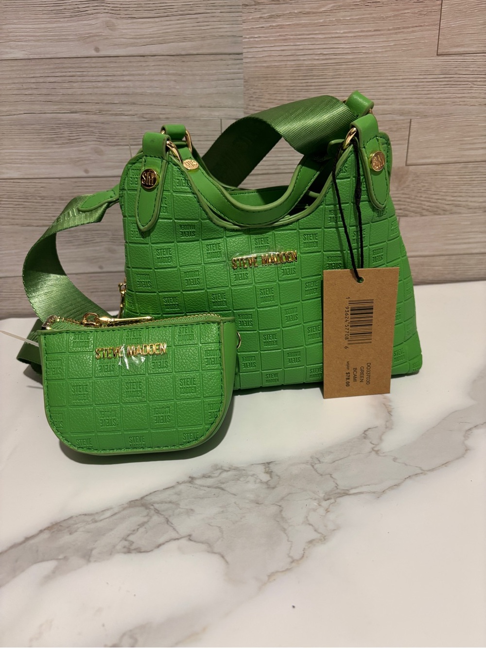 Steve Madden Lime Green Textured Shoulder Bag with Coin Pouch